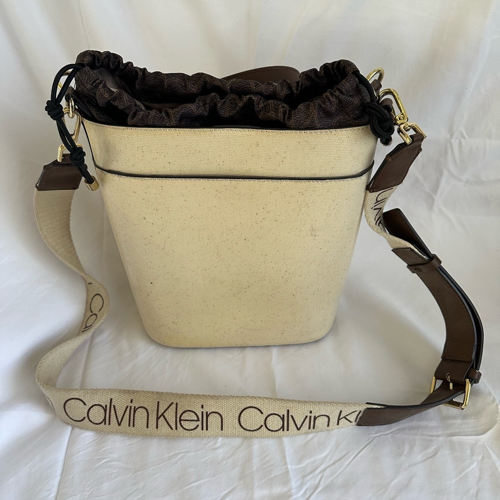Calvin Klein Tan and Brown Shoulder Bag
